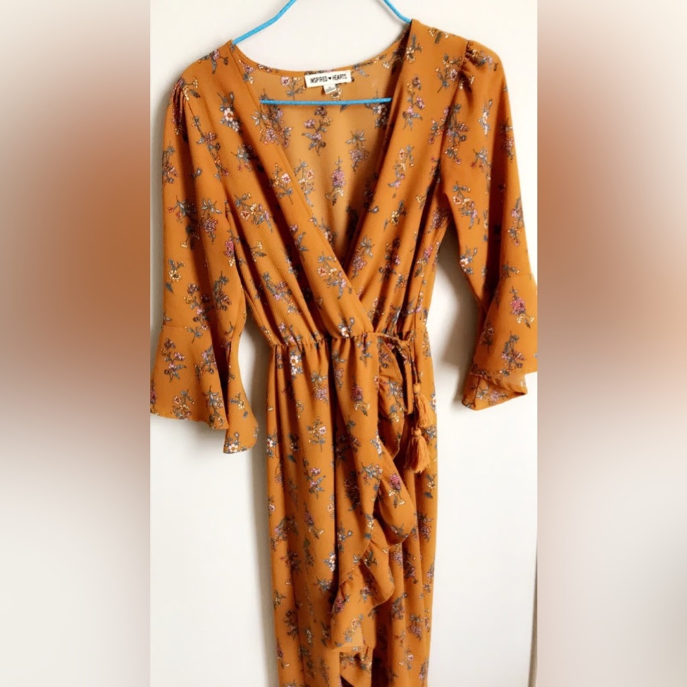 Floral Wrap Dress in Mustard